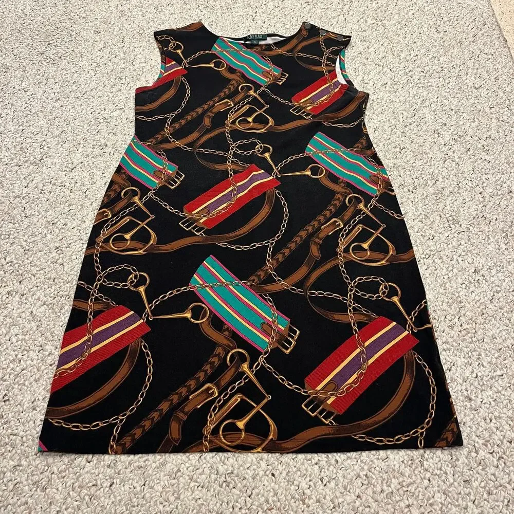 Lauren Ralph Lauren Equestrian Chain Print Sleeveless Dress Sz XL Preppy Classic - Picture 1 of 7